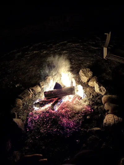 The fire burns